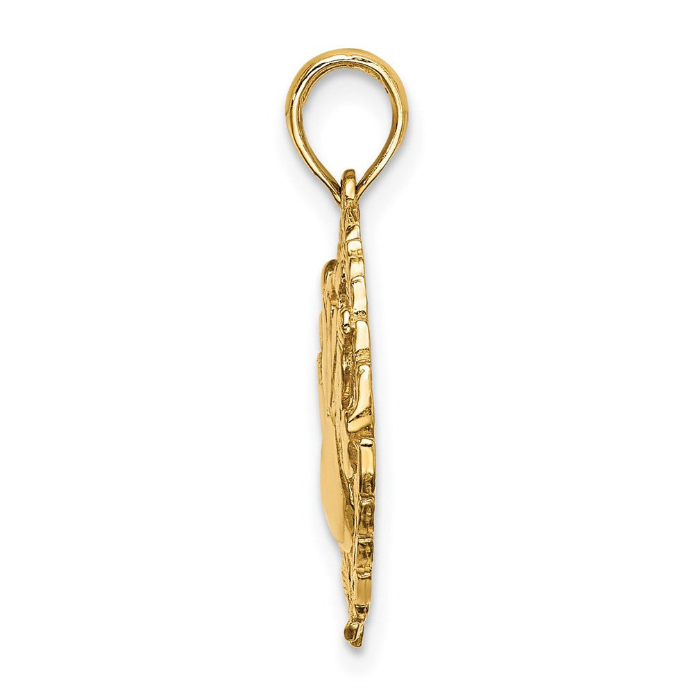 14k Yellow Gold Bowling Story in Leaf Circle Charm Pendant