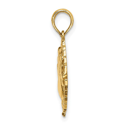 14k Yellow Gold Bowling Story in Leaf Circle Charm Pendant