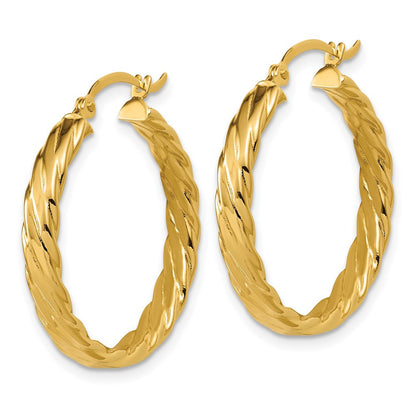 14k Yellow Gold 3.25mm Patterned Hoop Earrings