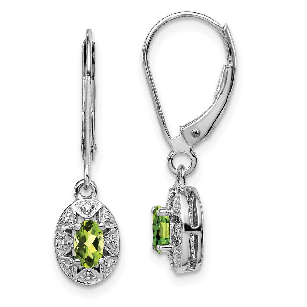 Sterling Silver Rhodium-plated Diam. & Peridot Dangle Earrings