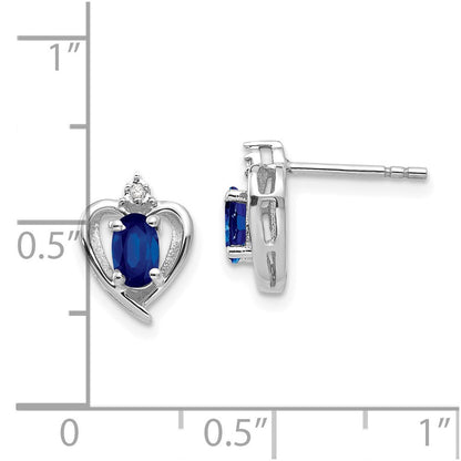14k White Gold Sapphire and Diamond Heart Stud Earrings