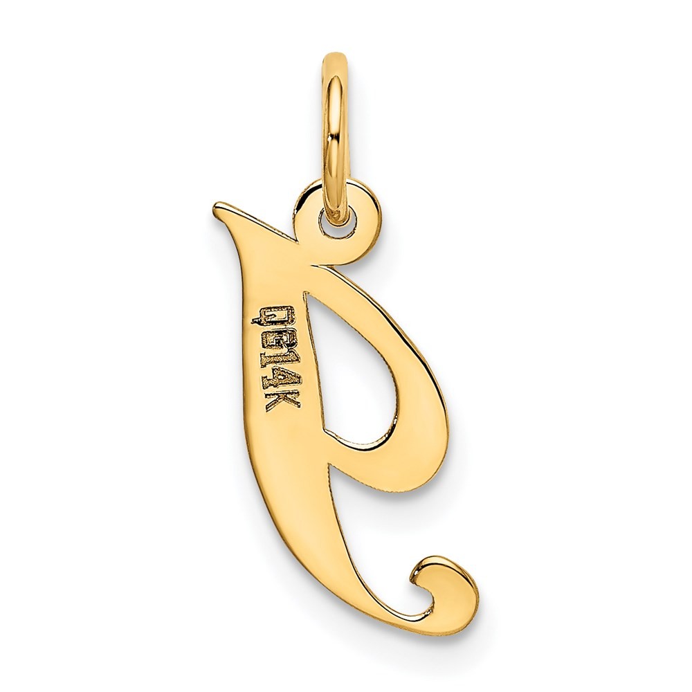 14k Yellow Gold Small Fancy Script Letter I Initial Charm Pendant