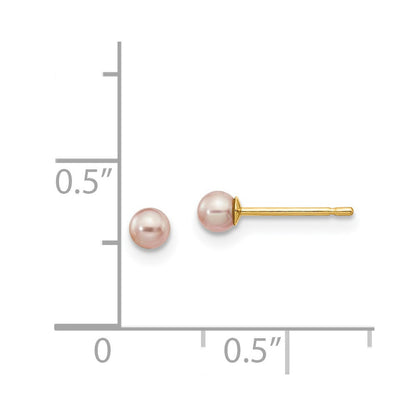 14k Yellow Gold 3-4mm Purple Round Freshwater Cultured Pearl Stud Earrings