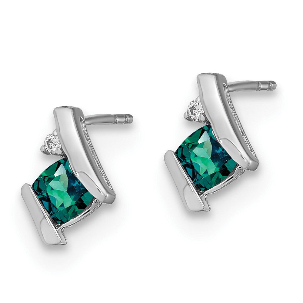 Sterling Silver Antique Cushion Cr. Alexandrite and Diamond Button Stud Earrings