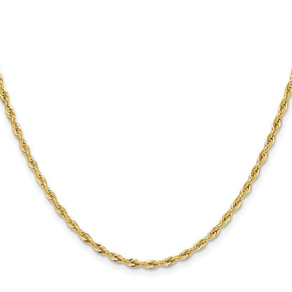 14k Yellow Gold 2.5mm Semi-Solid Rope Chain Necklace 22"