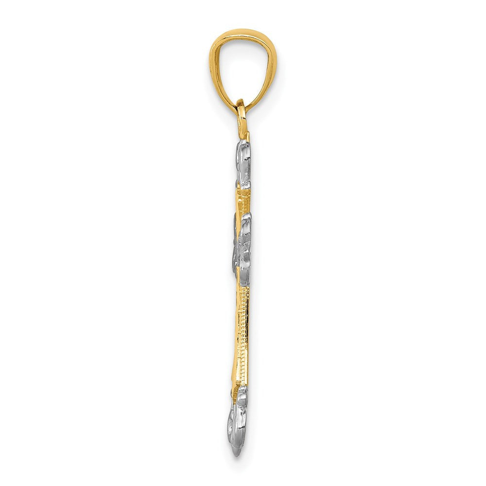 14k Yellow Gold and Rhodium D/C Cross Pendant