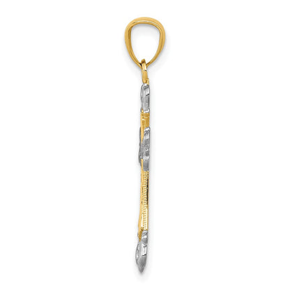 14k Yellow Gold and Rhodium D/C Cross Pendant