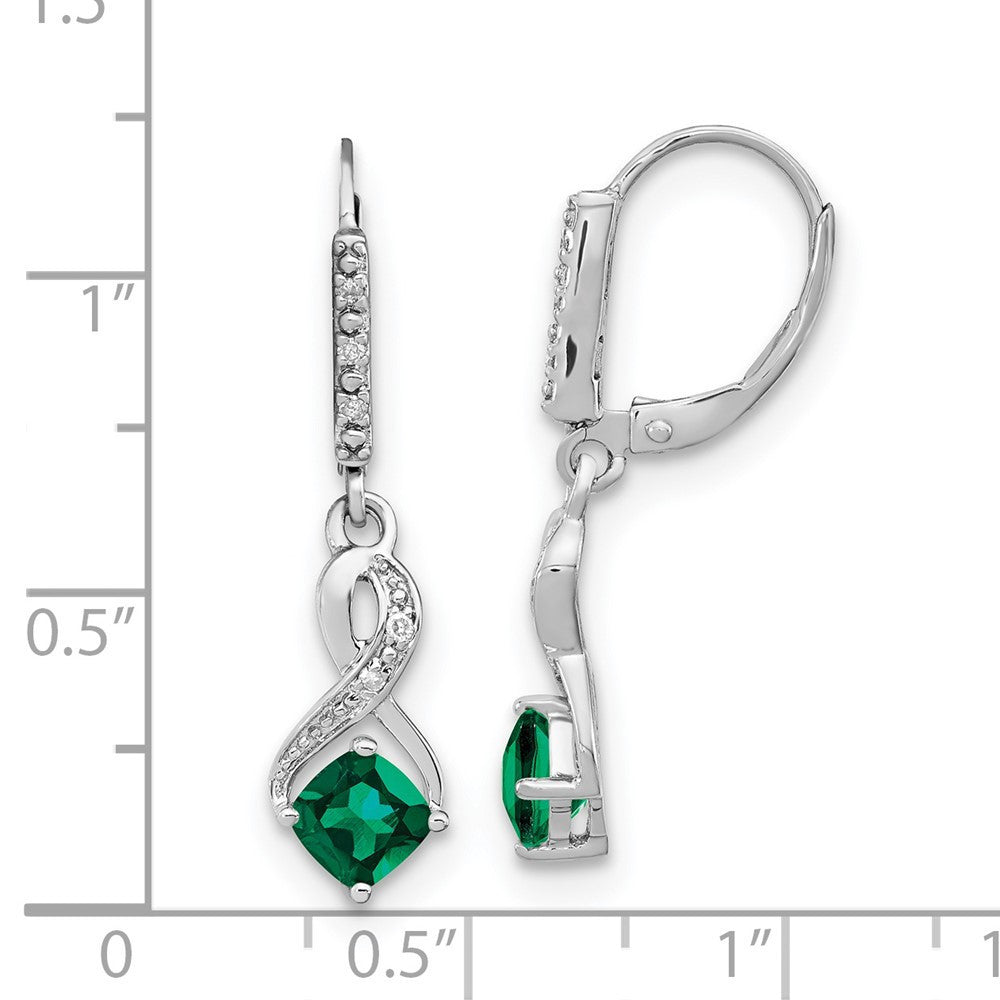 Sterling Silver Rhodium-plated Created Emerald and Diamond Dangle Earrings