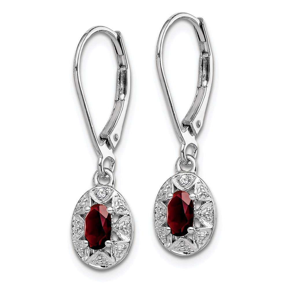 Sterling Silver Rhodium-plated Diam. & Garnet Dangle Earrings