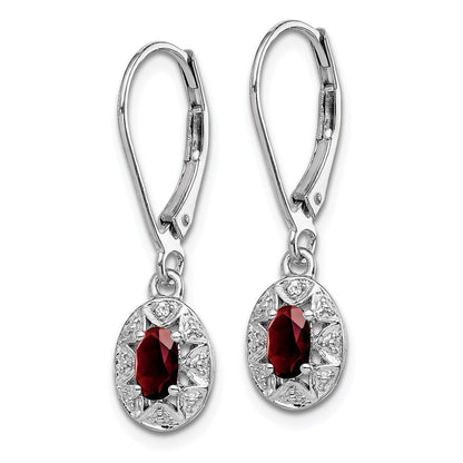 Sterling Silver Rhodium-plated Diam. & Garnet Dangle Earrings