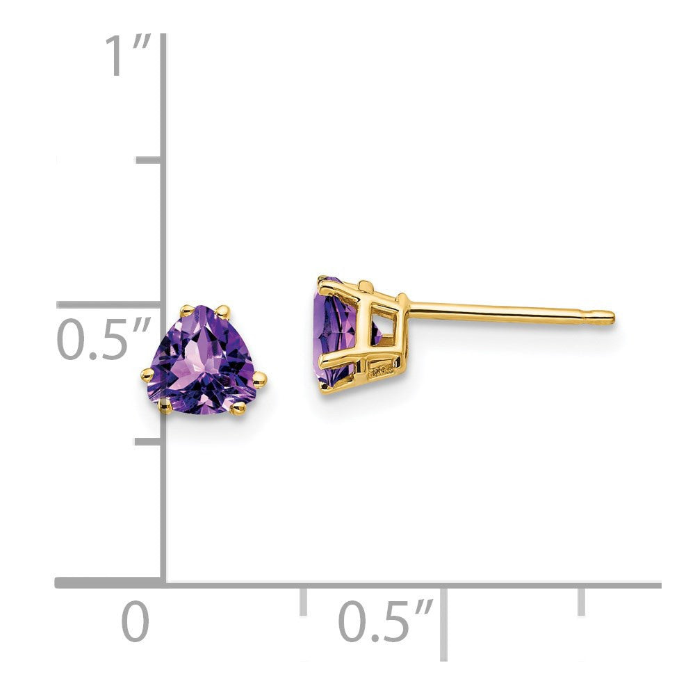 14k Yellow Gold 5mm Trillion Amethyst Stud Earrings