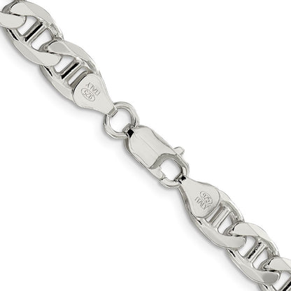 Sterling Silver 7.5mm Figaro Anchor Chain Necklace 22"