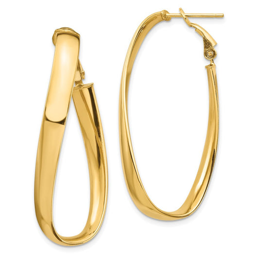 14k Yellow Gold High Polished 5mm Twisted Oval Omega Back Hoop Earrings