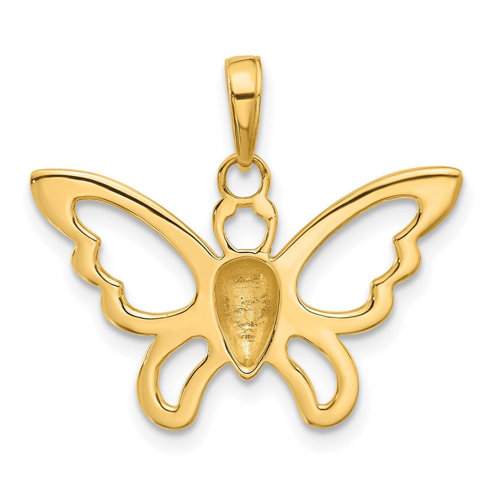 14k Yellow Gold and White Rhodium Polished and Diamond-Cut Butterfly Pendant