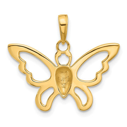 14k Yellow Gold and White Rhodium Polished and Diamond-Cut Butterfly Pendant
