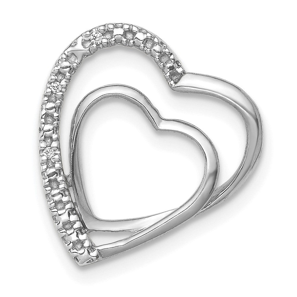 14k White Gold .01ct. Diamond Double Heart Chain Slide Pendant