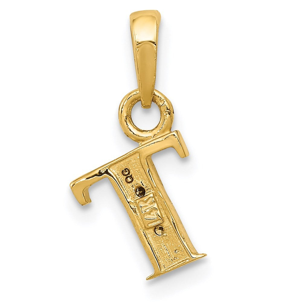 14k Yellow Gold with Rhodium Diamond Letter T Initial Pendant