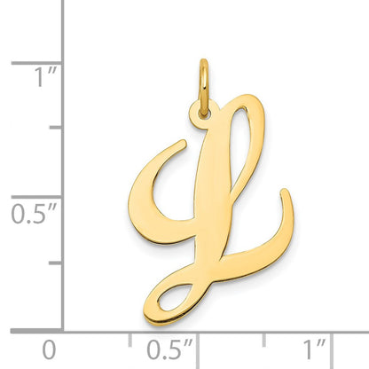14k Yellow Gold Large Fancy Script Letter L Initial Charm Pendant