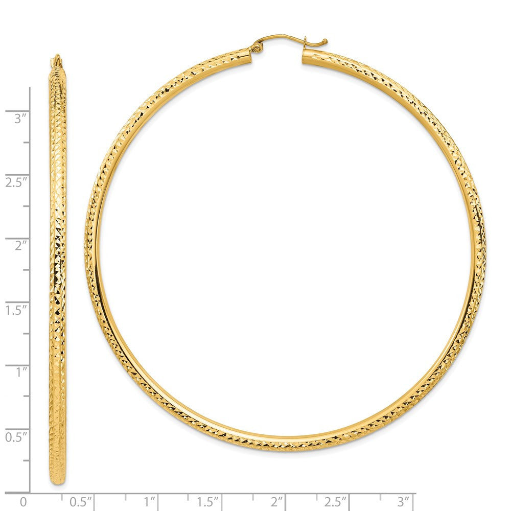 14k Yellow Gold Lightweight 3mm Diamond-cut Hoop Earrings