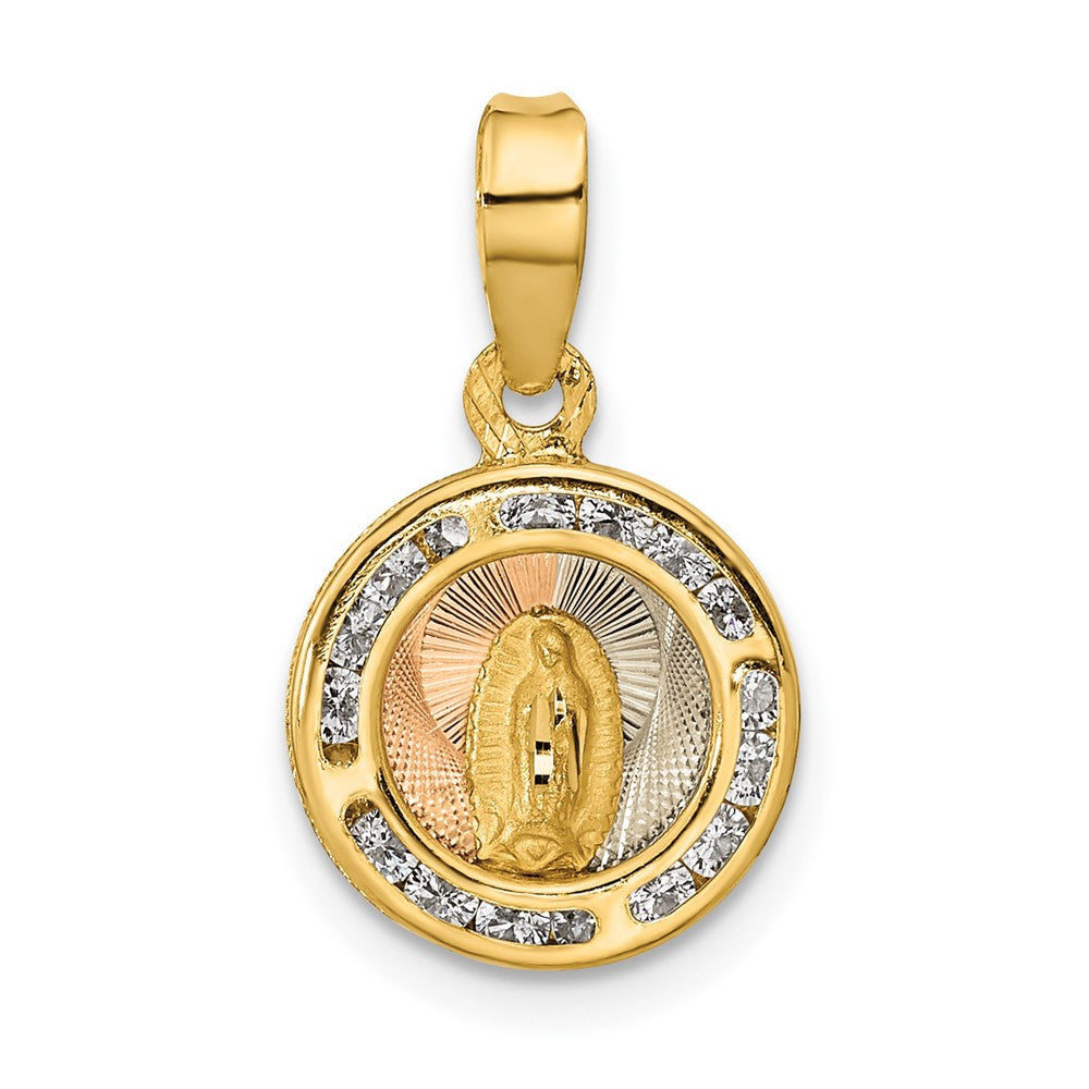 14k Yellow Gold Rose and White Rhodium Polished CZ Mary Round Pendant