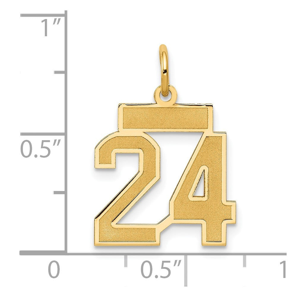 14k Yellow Gold Small Satin Number 24 Charm Pendant