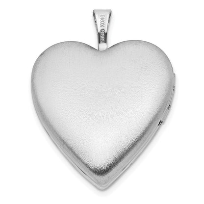 Sterling Silver Rhod-pltd 20mm Pink Resin Rose Cameo Heart Locket Pendant