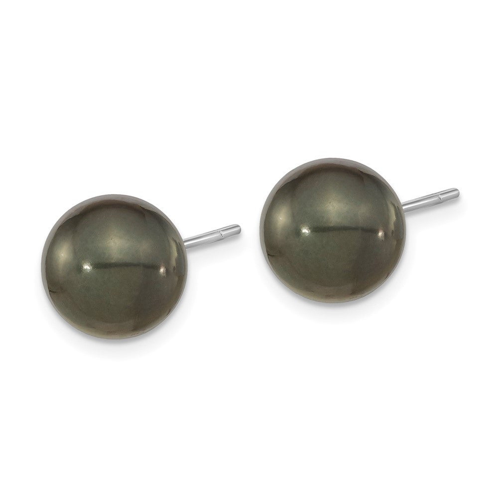 14k White Gold 11mm Black Round Tahitian Saltwater Cultured Pearl Stud Earrings