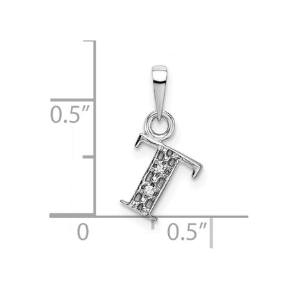 14k White Gold Rhodium-plated Diamond Letter T Initial Pendant