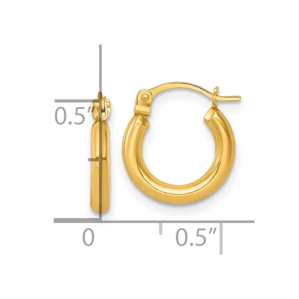 14k Yellow Gold Polished 2.00 x 12.00mm Round Tube Hoop Earrings