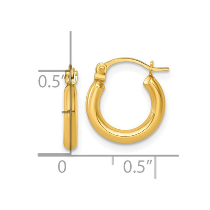 14k Yellow Gold Polished 2.00 x 12.00mm Round Tube Hoop Earrings