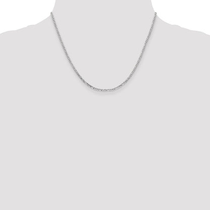 14K White Gold 2.25mm Flat Figaro with Lobster Clasp Chain Necklace 18"
