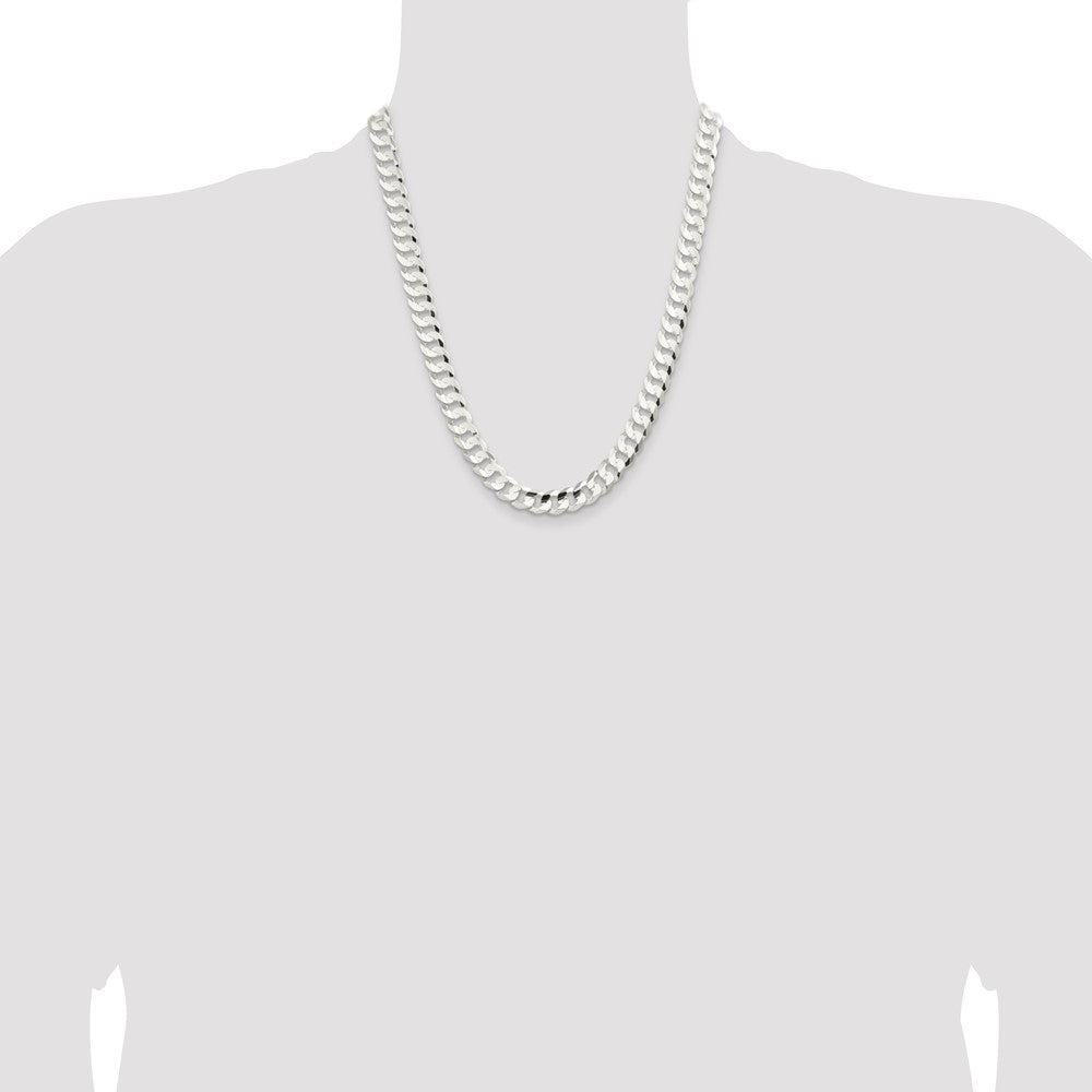 Sterling Silver 9.75mm Concave Beveled Curb Chain Necklace 22"