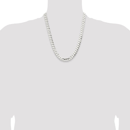 Sterling Silver 9.75mm Concave Beveled Curb Chain Necklace 22"