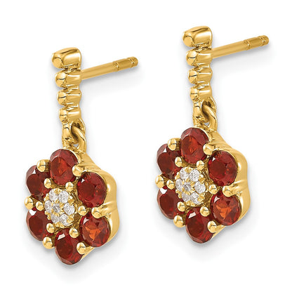 14k Yellow Gold Garnet and Diamond Drop & Dangle Earrings