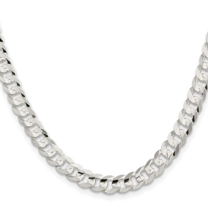 Sterling Silver Rhodium-plated 6.75mm Concave Beveled Curb Chain Necklace 22"