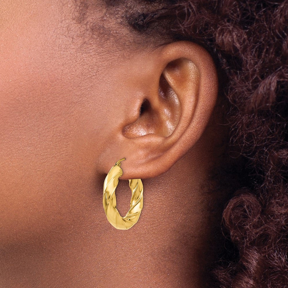 14k Yellow Gold Polished 5.0mm Twisted Hoop Earrings
