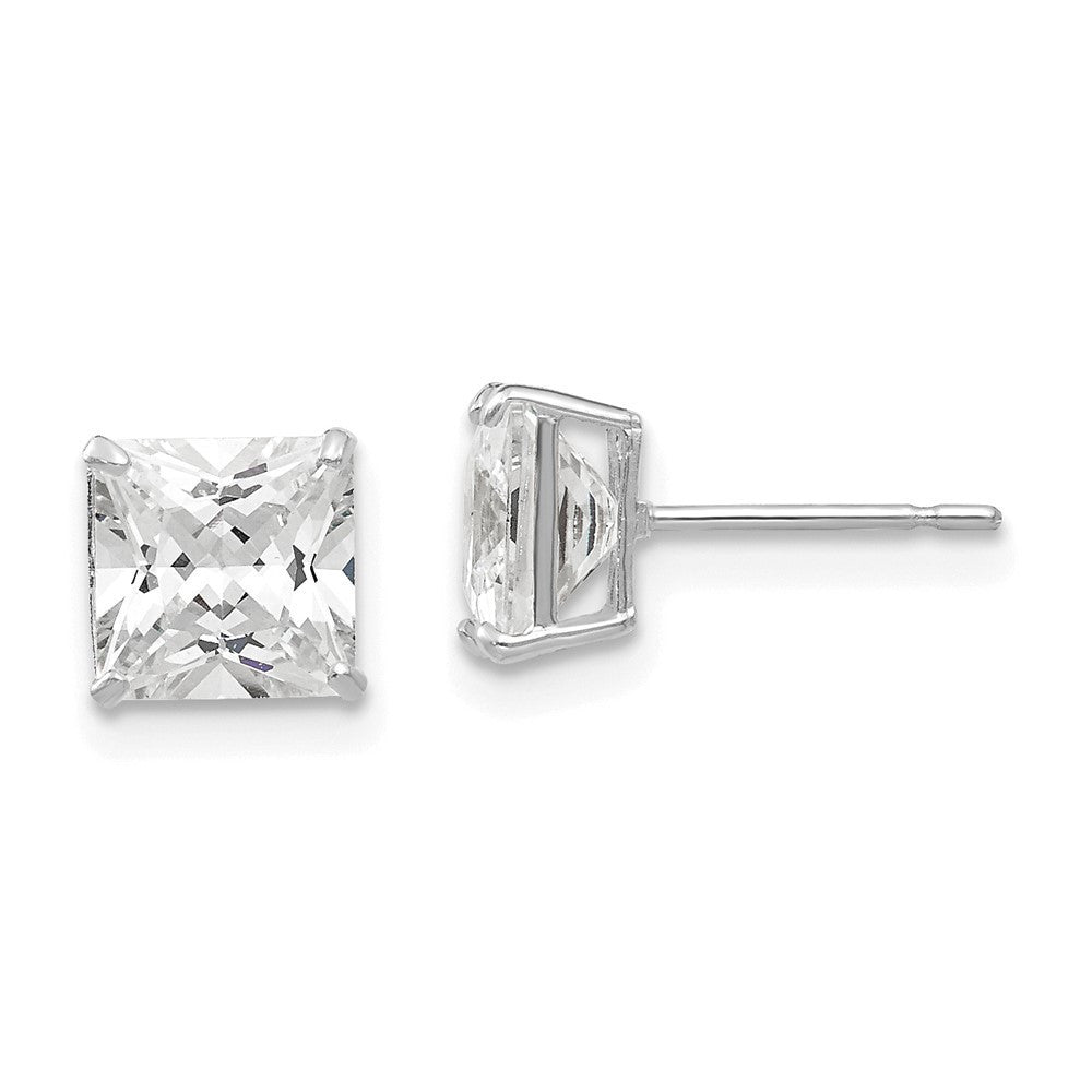 14k White Gold 6mm Square Cubic Zirconia Stud Earrings