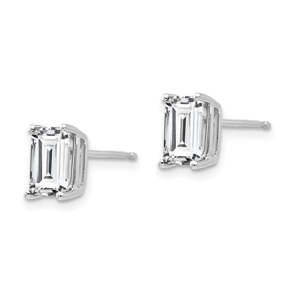 14k White Gold 7x5mm Radiant Cut Cubic Zirconia Stud Earrings