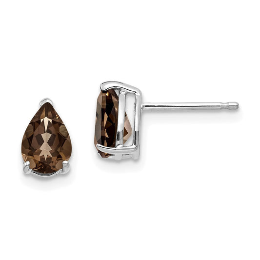 14k White Gold  7x5 Pear Smoky Quartz Stud Earrings
