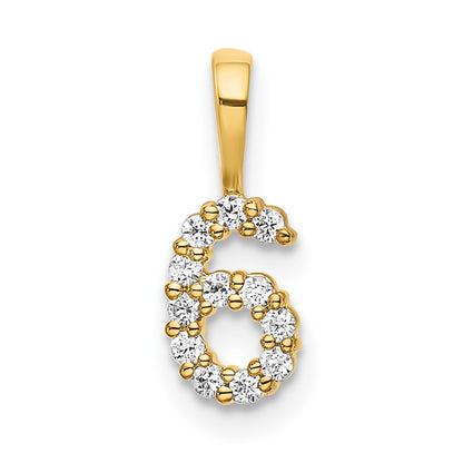 14k Yellow Gold Diamond Number 6 Pendant