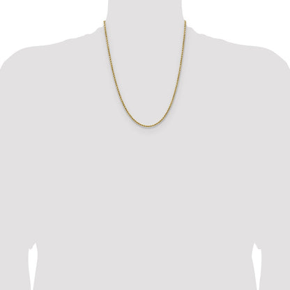 14k Yellow Gold 2.5mm Semi Solid Diamond-cut Rope Chain Necklace 22"