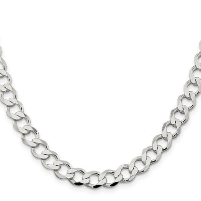 Sterling Silver 8.1mm Semi-solid Flat Curb Chain Necklace 24"