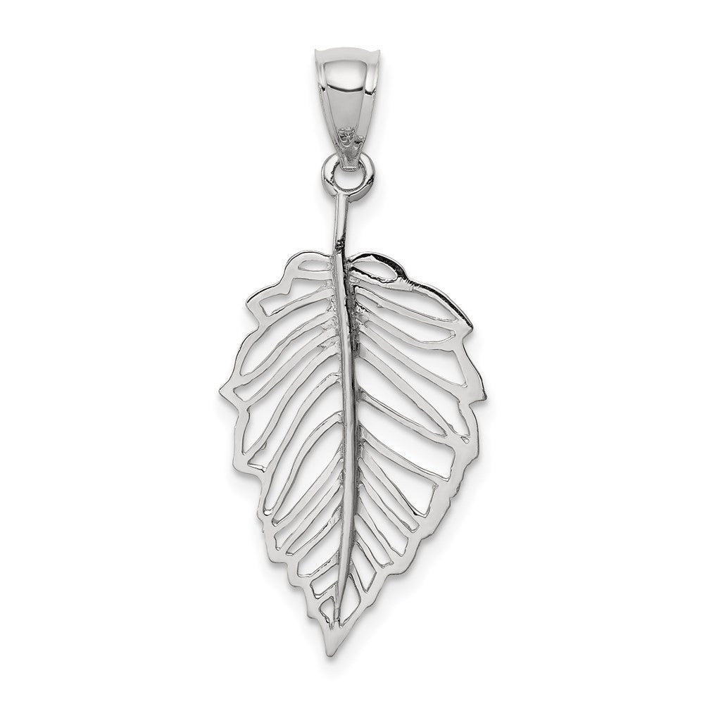 14k White Gold White Polished Leaf Pendant