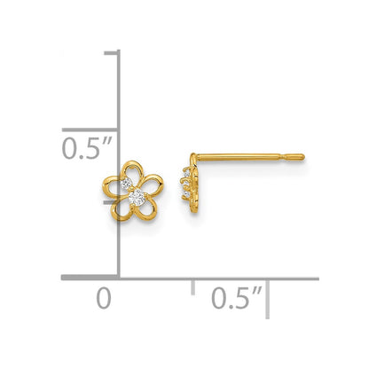 14k Yellow Gold CZ Children's Flower Button Stud Earrings
