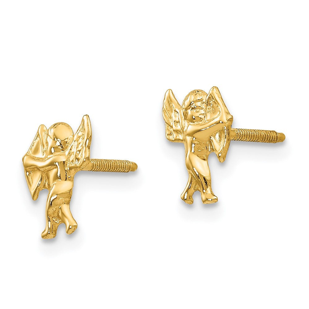 14k Yellow Gold Polished Cupid Screwback Stud Earrings