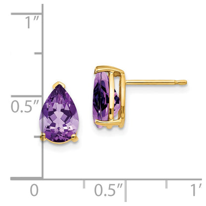 14k Yellow Gold 9x6mm Pear Amethyst Stud Earrings