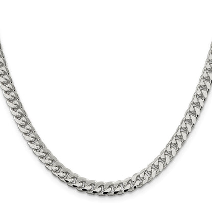 Sterling Silver 6mm Domed w/ Side Diamond-Cut Curb Chain Necklace 26"