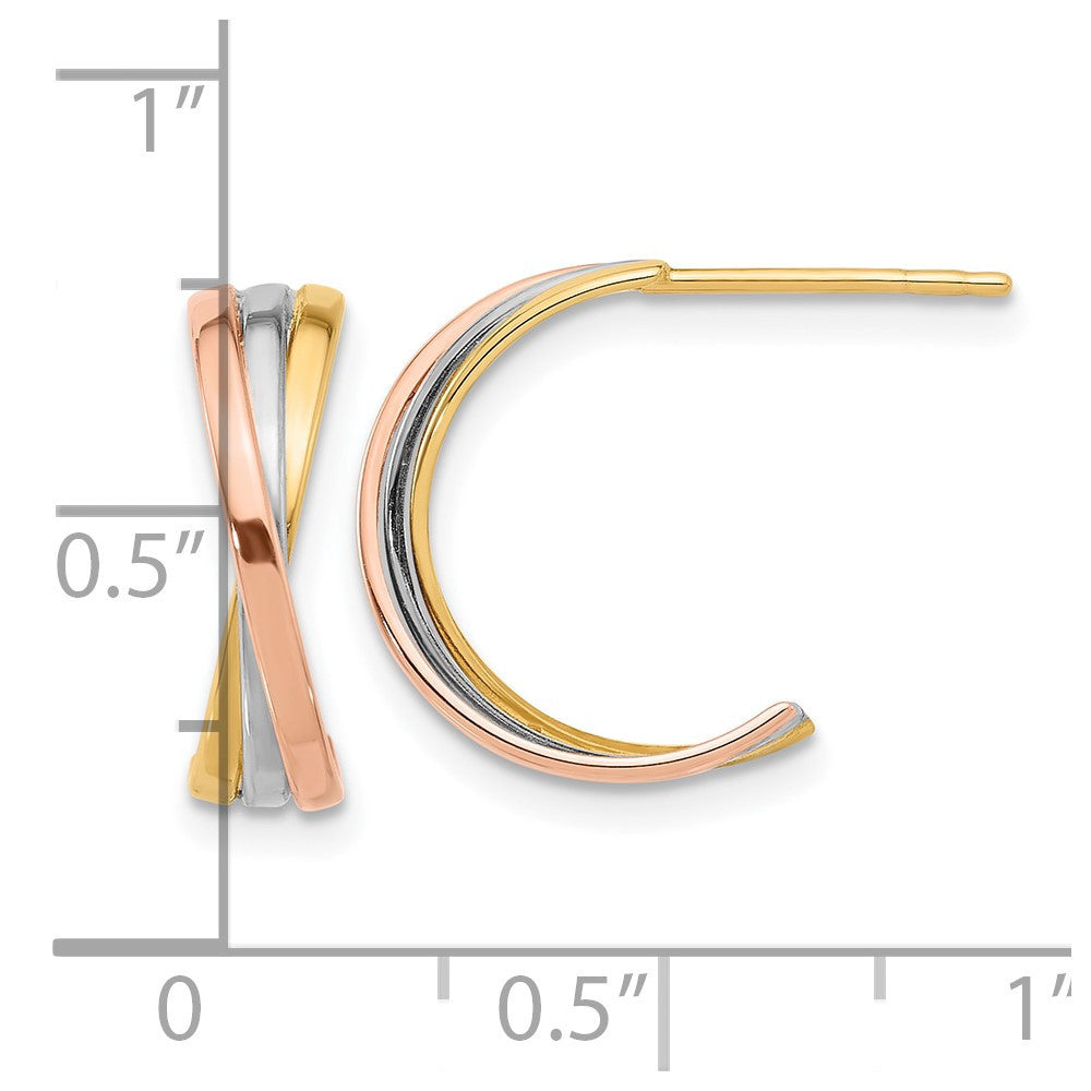 14K Twisted Tri-color Hoop Earrings