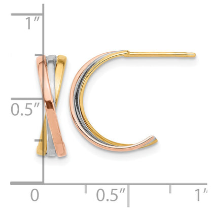 14K Twisted Tri-color Hoop Earrings