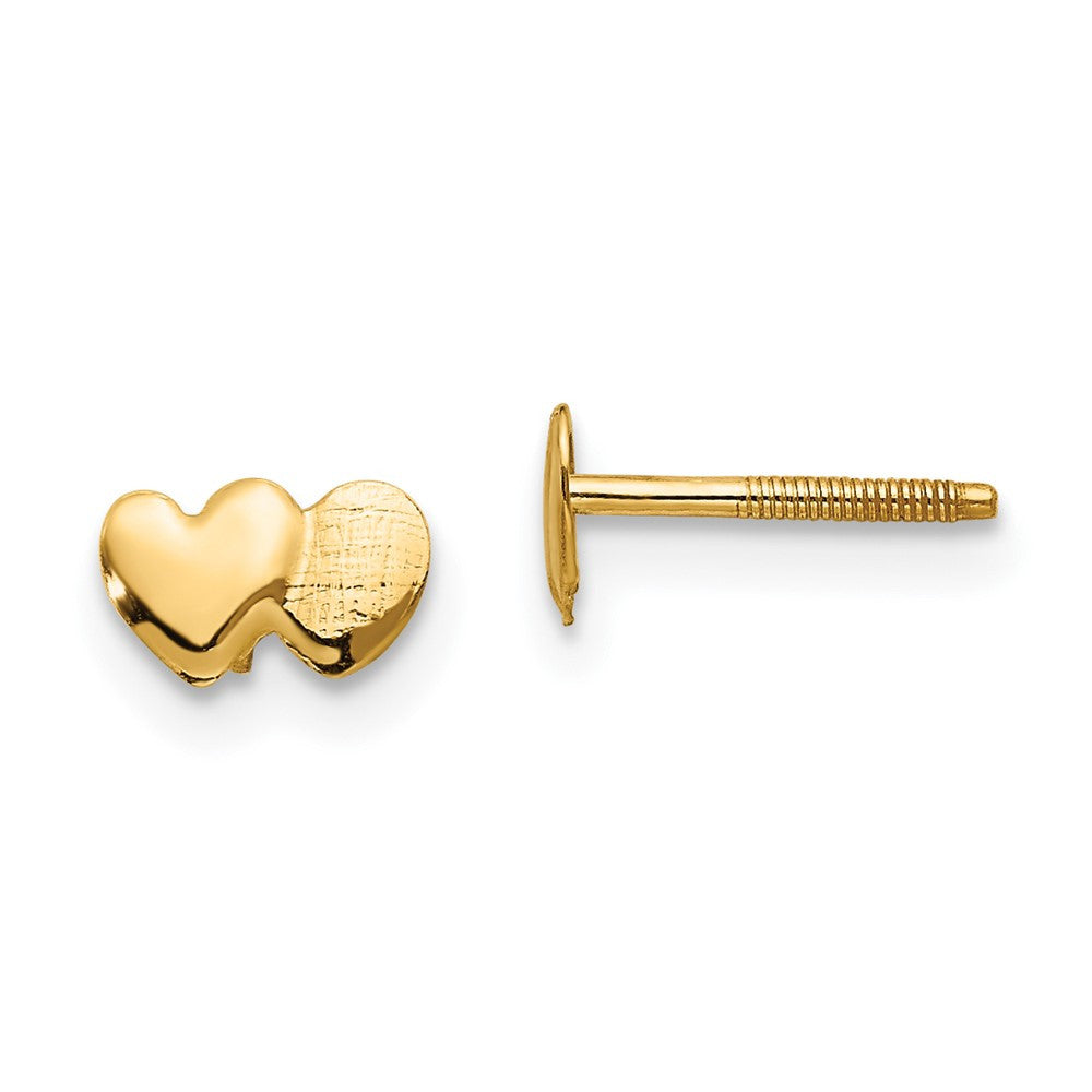 14k Yellow Gold Double Heart Button Stud Earrings